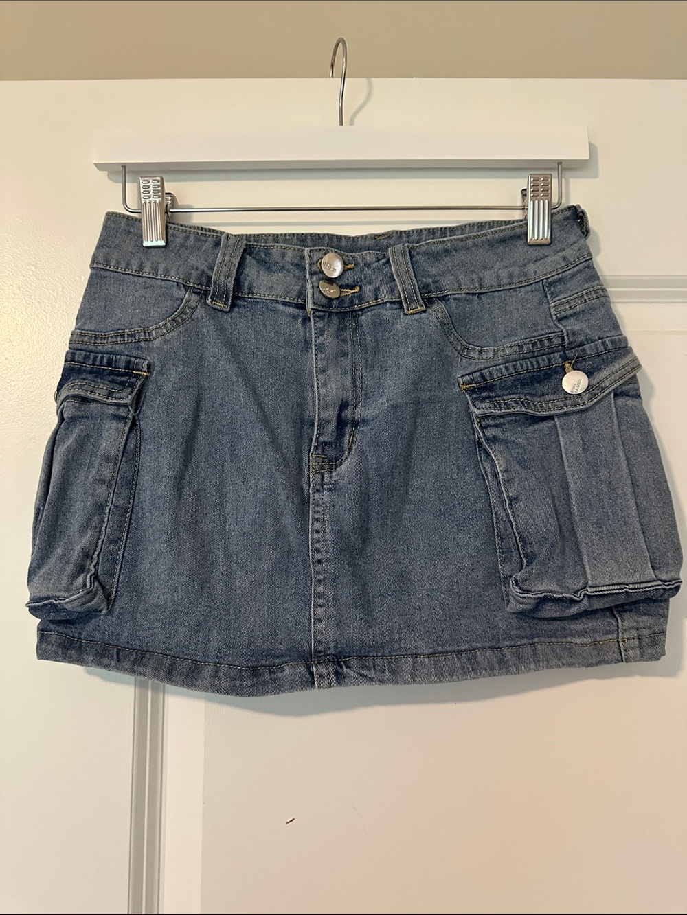Amazon Denim Mini Skirt with Cargo Pockets - Blue